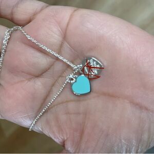 925 sterling silver double Heart Pendant Necklace -